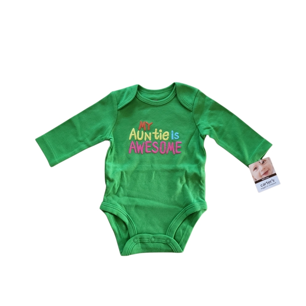 NEW Carter's Baby Girl "My Auntie is Awesome" Green Bodysuit - 3 months